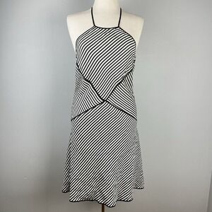 VTG Max Studio 100% silk  Black and White Striped Midi Dress Y2k